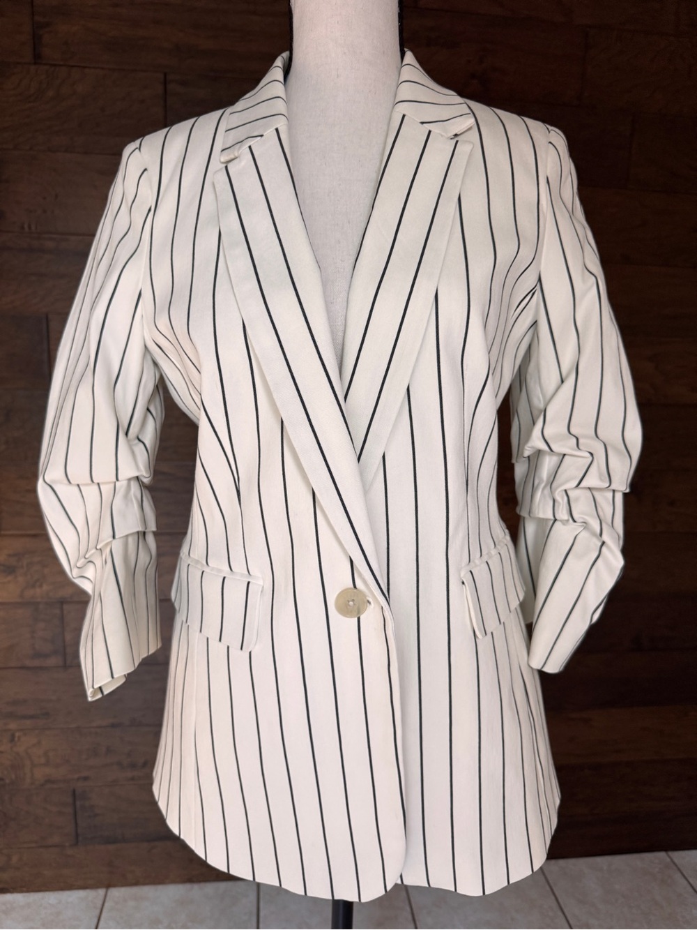 DKNY Cream Blazer with Black Pinstripes